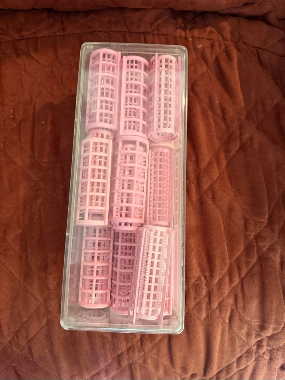 Vintage Pink Hair Rollers Storage Set - Home Organization